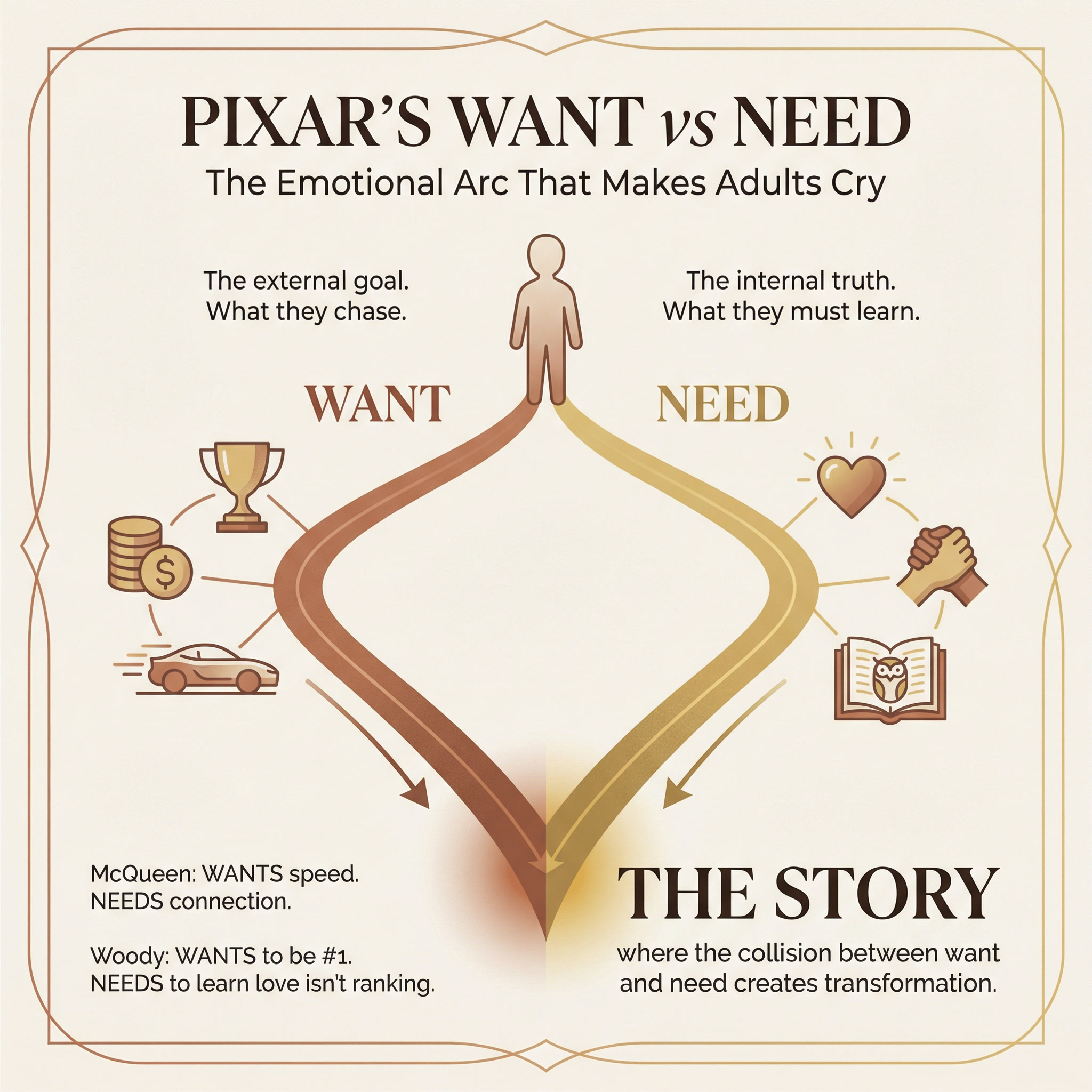 Pixar want versus need framework infographic