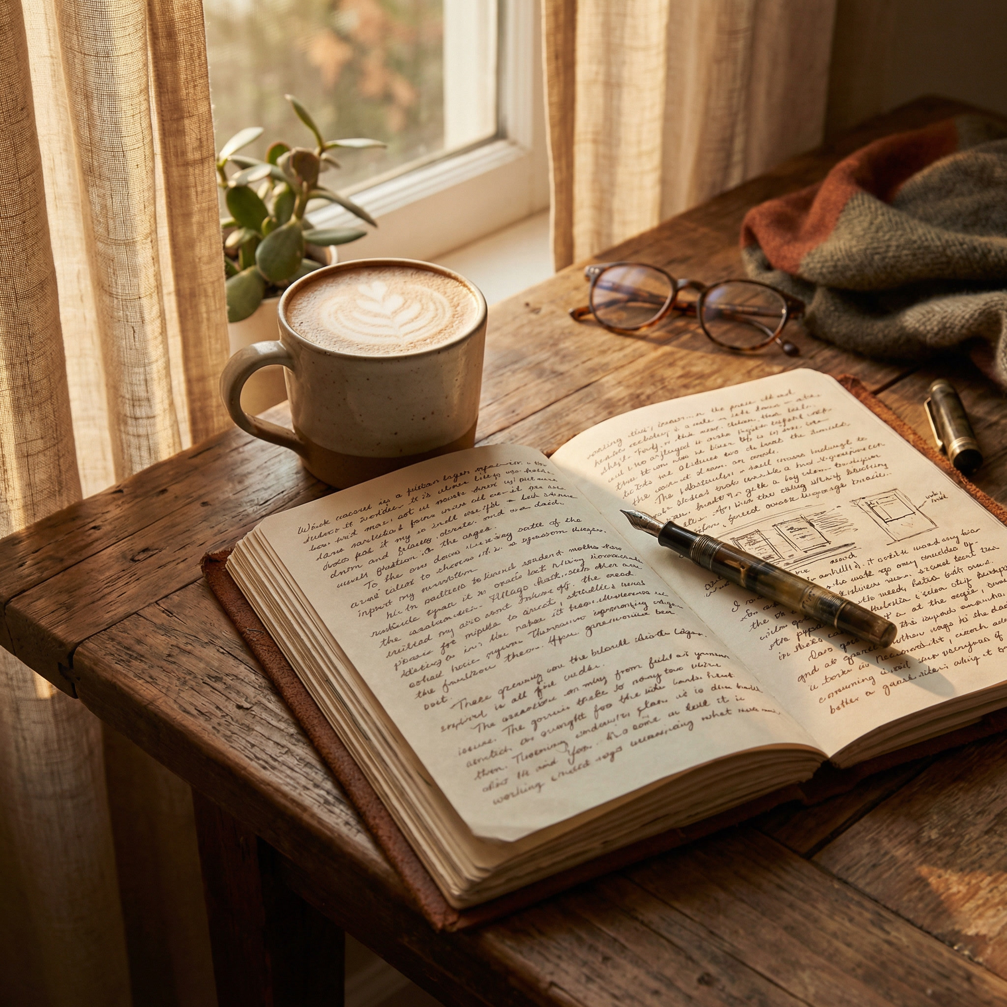 gemini-image-2_Open_notebook_with_handwritten_notes_beside_an_untouched_cup_of_coffee_on_a_wood-0