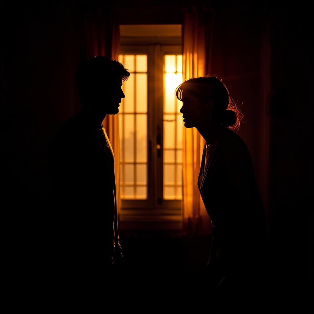 lucid-origin_Two_people_in_silhouette_having_an_intimate_conversation_in_a_dimly_lit_room_war-0