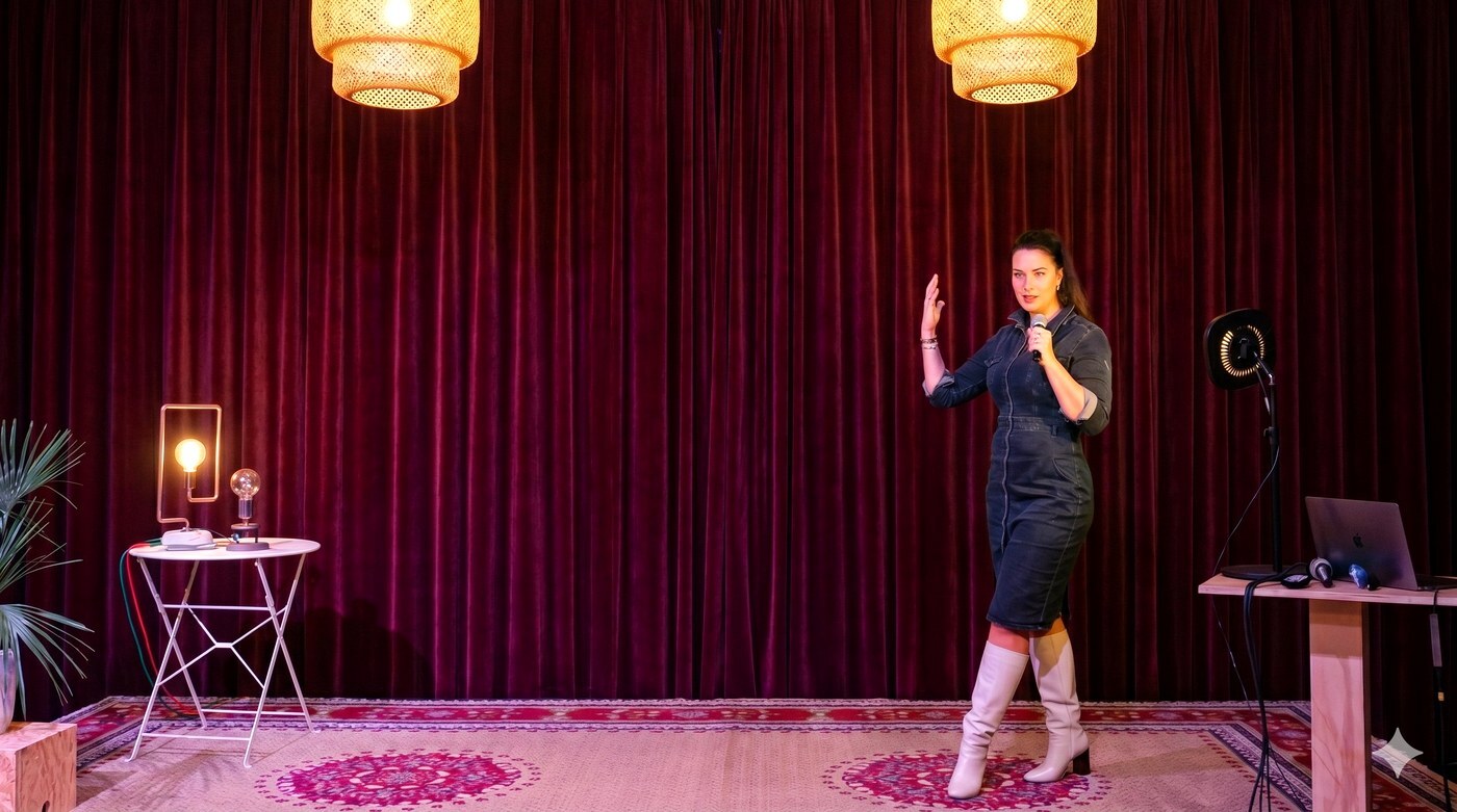 Tanja Sanders on stage Storytelling Night