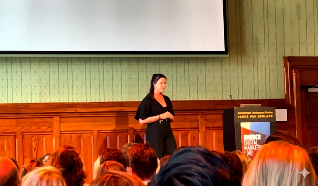 Tanja Sanders speaking at Emerce Marketing Live, Amsterdam